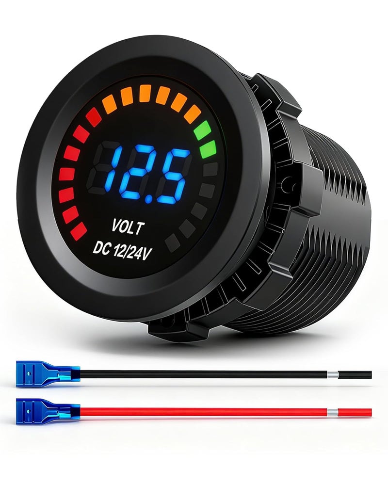 IZTOSS مقياس الفولت الرقمي 12V 24V مع إنذار صوتي للجهد المنخفض وتصميم مقاوم للماء وشاشة LED رقمية ملونة للقوارب والسيارات والدراجات النارية والشاحنات والمركبات الترفيهية لمراقبة دقيقة للجهد الكهربائي - Image 1
